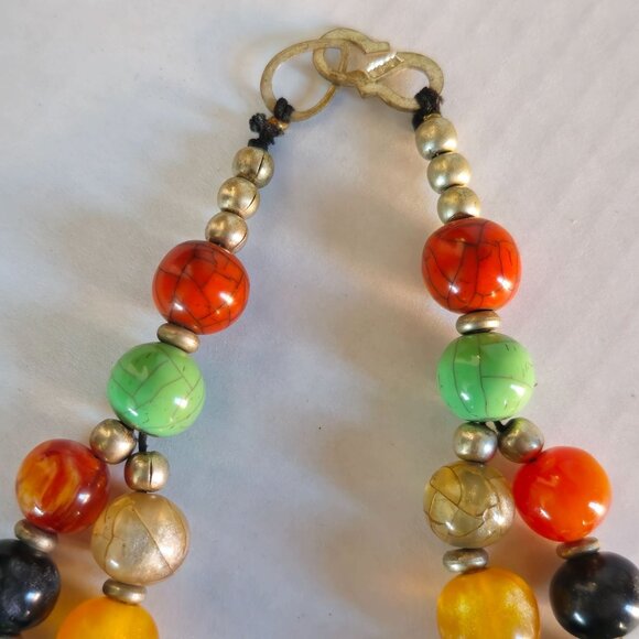 VTG Multi-Color Lucite Gumball Graduated Beaded Double Necklace Sterling Clasp - Picture 9 of 12